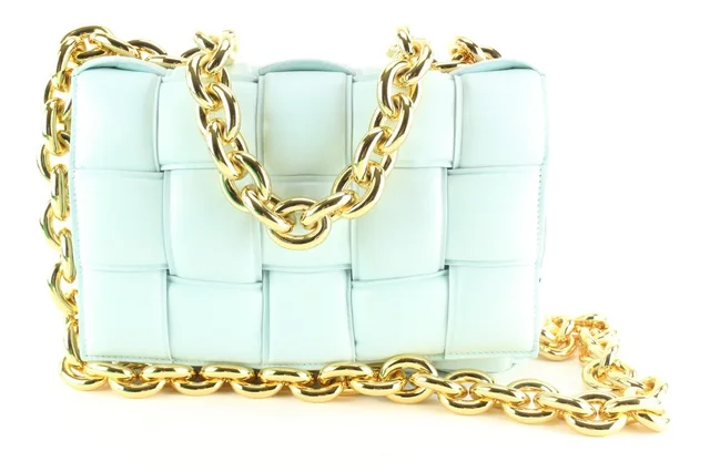 Bottega Veneta Light Blue The Chain Cassette Padded Leather in Blue Leather from Bagriculture