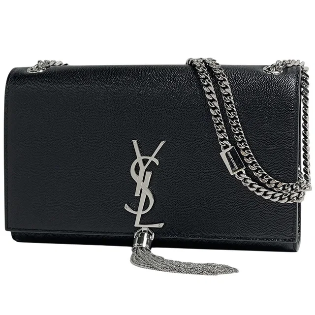 Saint Laurent Kate Monogram Chain Shoulder Bag Leather Black in Black Leather from The Reluxe