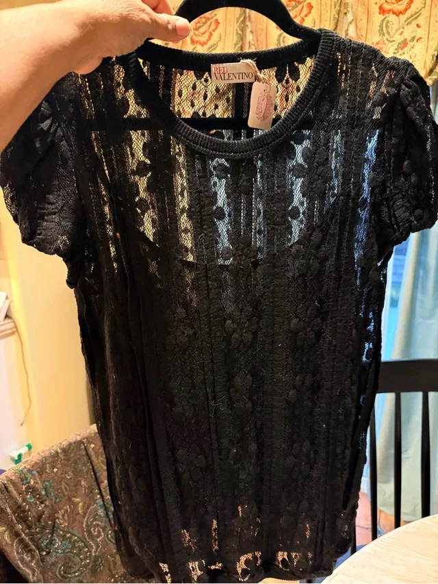 REDValentino Floral Lace Short Sleeve Top With Camisole Classic Elegance in black from Poshmark