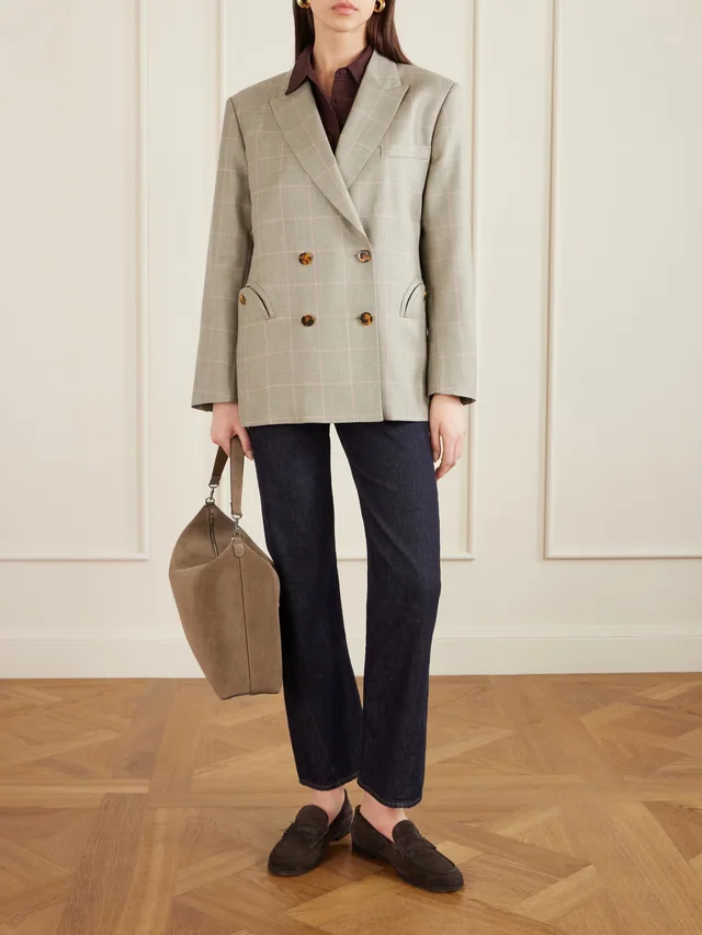BLAZÉ MILANO Nightbreak double-breasted virgin wool, silk and linen-blend blazer in gray 65% Virgin Wool 21% Silk 14% Linen, photo 2 of 4 from NET-A-PORTER (Canada)