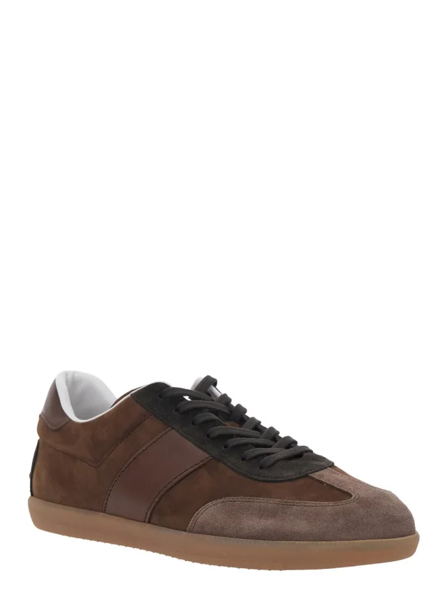 Tod's Brown Low Top Sneaker with Logo on Tongue and Inserts Design in Suede Man in Brown 100% Calf, photo 3 of 8 from Gaudenzi Boutique