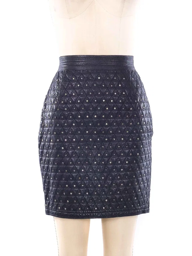 1989 Gianni Versace Embellished Quilted Leather Skirt in Leather from Arcade Vintage