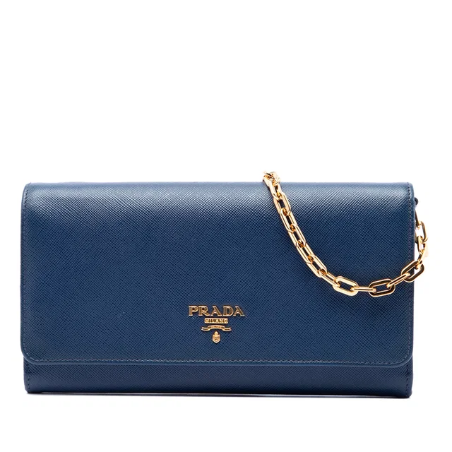 Blue Prada Saffiano Wallet On Chain Crossbody Bag in Blue Saffiano leather from Designer Revival