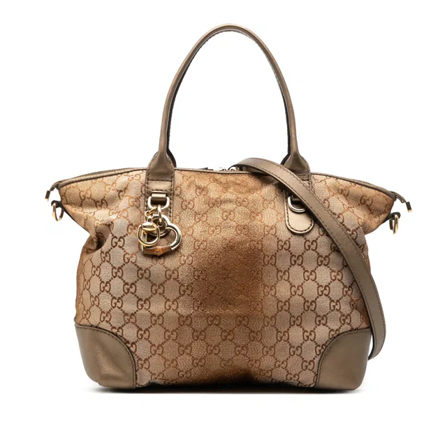Brown Gucci GG Lurex Heart Bit Satchel in Brown Canvas from Designer Revival