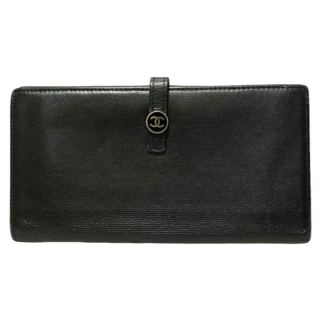 Chanel Coco Buttons Leather Wallet Black in Black Leather from The Reluxe