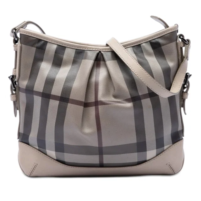 Gray Burberry Smoke Check Coated Canvas Hartham Crossbody in Grey Coated canvas from Designer Revival