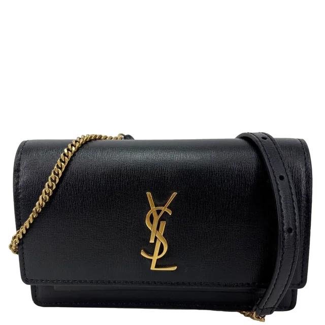 Saint Laurent Monogram Sunset Mini Leather Crossbody Bag Black in Black Leather from Dallas Designer Handbags