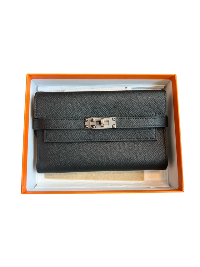 Hermès Kelly Compact Wallet Black Epsom PHW #D in Black Epsom leather from Luxury Promise