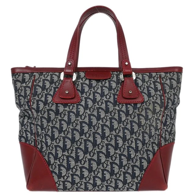 Dior Navy Bordeaux Trotter Tote Bag in Burgundy Canvas from AMORE Vintage Tokyo