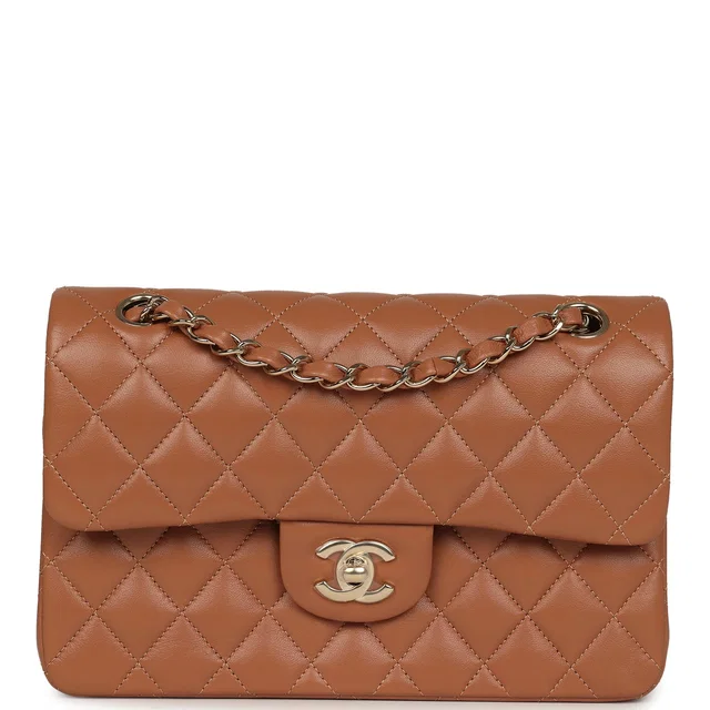 Chanel Small Classic Double Flap Bag Caramel Lambskin Light Gold Hardware in Lambskin from Madison Avenue Couture