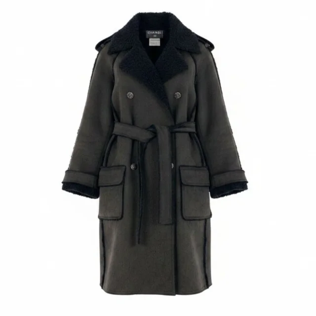Chanel 06A Coco Buttons Cutoff Trench Coat Frayed Edge Dark Gray 38 in Grey from The Reluxe
