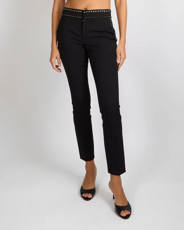 Gucci Black Wool Trousers with Crystal Embellishments Size IT 38 (UK 6) in Black Wool from Sellier
