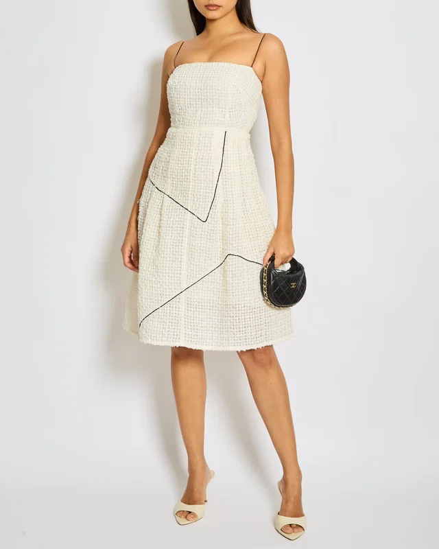 Chanel Spring-Summer 2012 Cream, Black Simple Strap Organza Check Dress Size FR 36 (UK 8) in Black Resin from Sellier