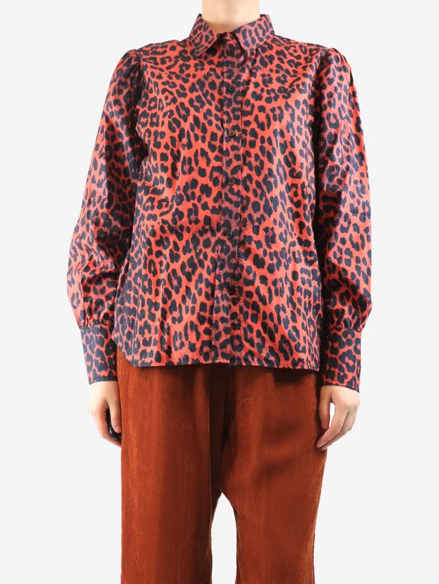 GANNI Red leopard print blouse - size UK 12 in Red from Sign of the Times