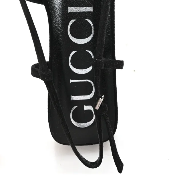 Gucci Tela Retino Kid Scamosciato Crystal GG Monogram Square G 35mm Slingback Pumps 38 Black in Black Suede from FASHIONPHILE, photo 8 of 8