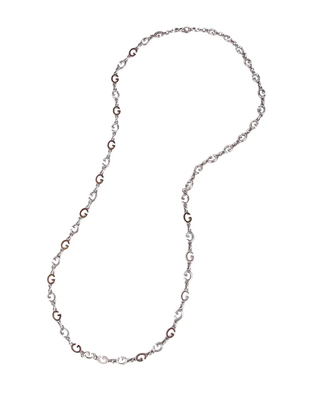 Gucci Vintage Sterling Silver and Enamel G Link Long Necklace in Silver from Amarcord Vintage Fashion