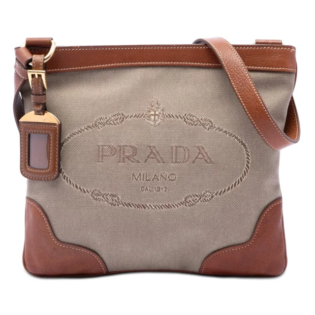 Beige Prada Canvas Canapa Logo Crossbody in Beige Canvas from Designer Revival