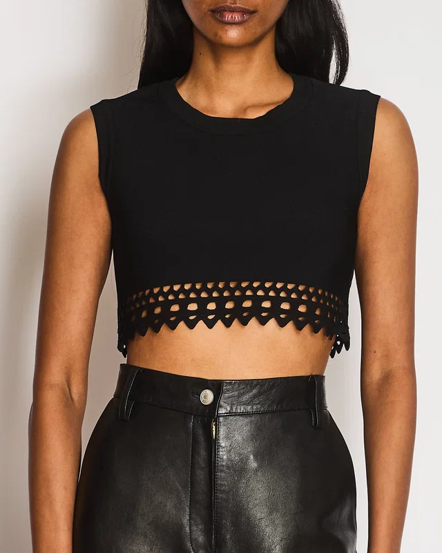 Alaïa Black Laser Cut Cropped Vest Top Size FR 38 (UK 10) in Black from Sellier