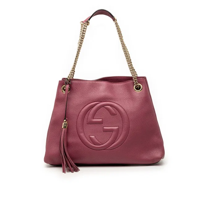 Pink Gucci Medium Calfskin Soho Chain Tote in Pink Calfskin from Designer Revival