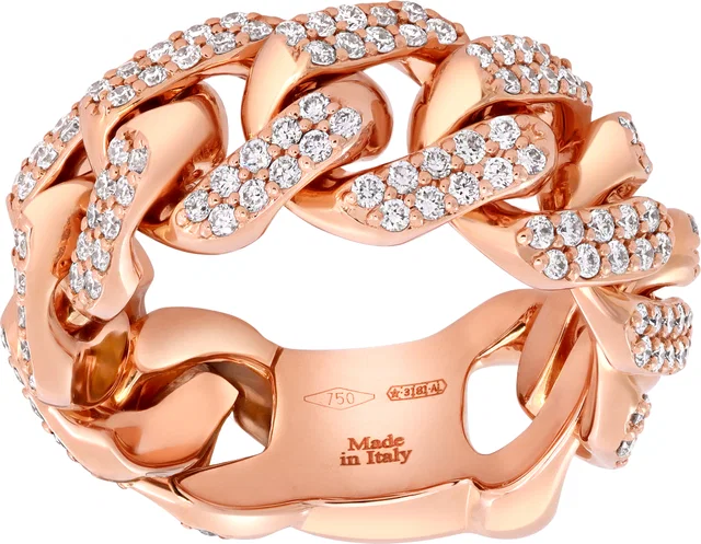 Damiani Pave Diamond Cuban Link Ring in Pink Rose Gold from Gray And Sons