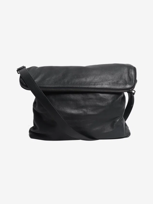 Giorgio Armani Navy leather messenger bag in Navy Leather from Sign of the Times