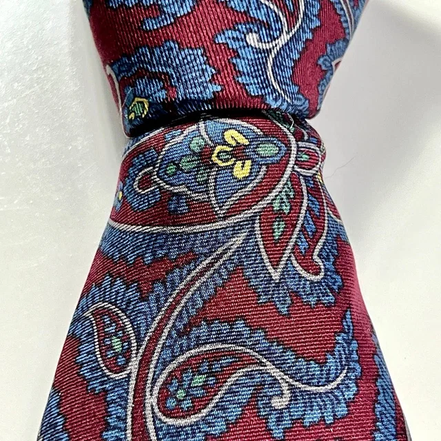 Etro Men's Neck Tie Red Blue Green Yellow All Silk Paisley Woven Luxury Necktie in blue|red Woven leather from Poshmark