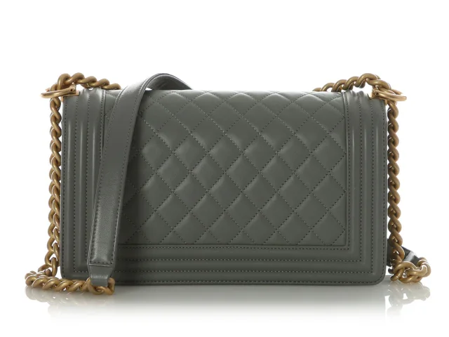 Chanel Old Medium Gray Quilted Lambskin Boy Bag in Grey Lambskin from Ann's Fabulous Finds, photo 4 of 9