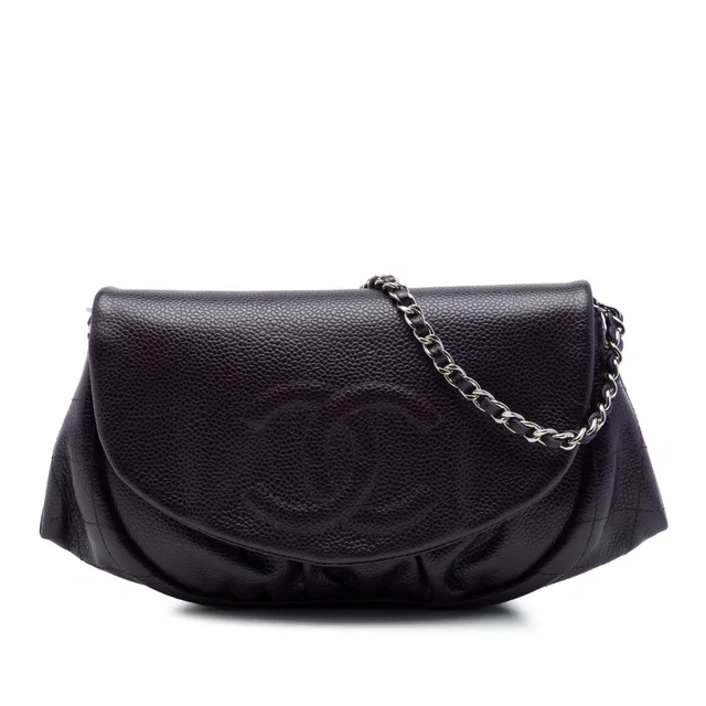 Black Chanel CC Caviar Half Moon Wallet on Chain Crossbody Bag in Black Caviar leather from Designer Revival