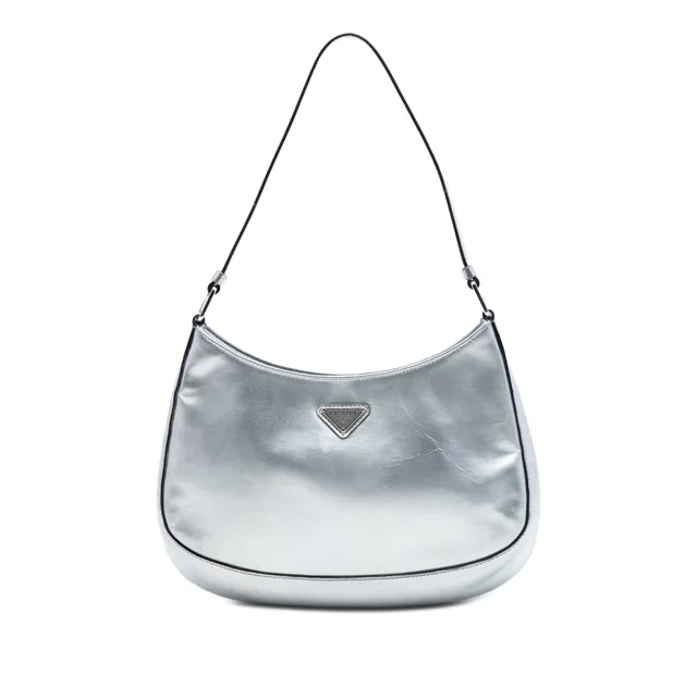 Silver Prada Spazzolato Cleo Shoulder Bag in Silver Leather from Designer Revival