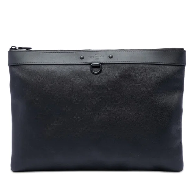 Black Louis Vuitton Monogram Shadow Discovery Pochette Clutch Bag in Black Leather from Designer Revival