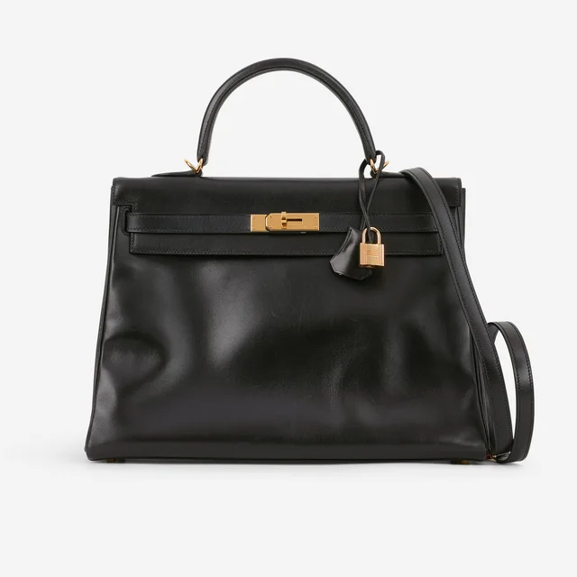 Hermès Vintage Kelly 35 - Black Box Calf Retourne | Gold Hardware in Black Box Calf leather from Bagista