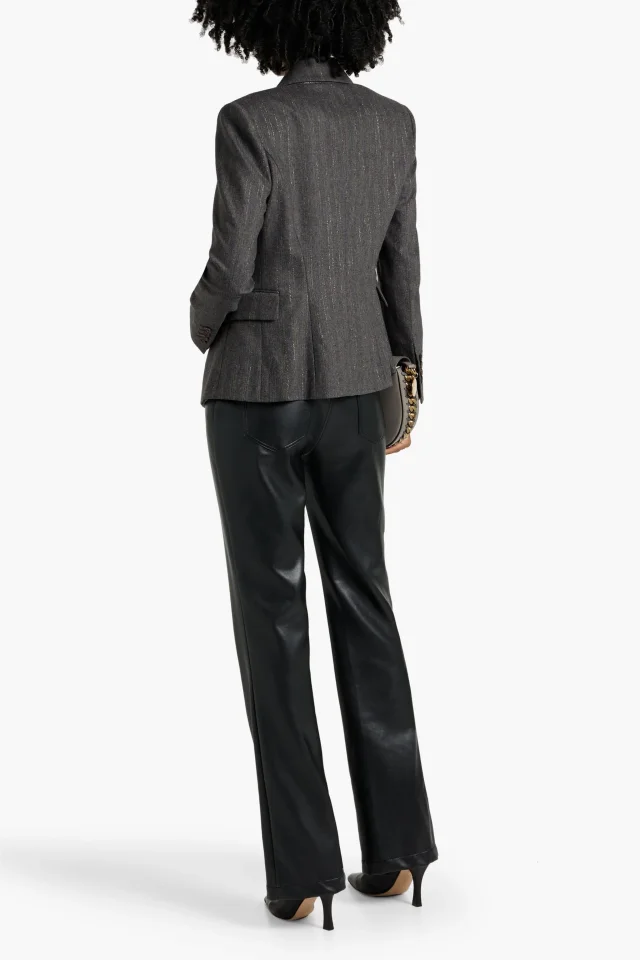 Brunello Cucinelli Bead-Embellished Metallic Pinstriped Twill Blazer in Grey, photo 3 of 4 from THE OUTNET