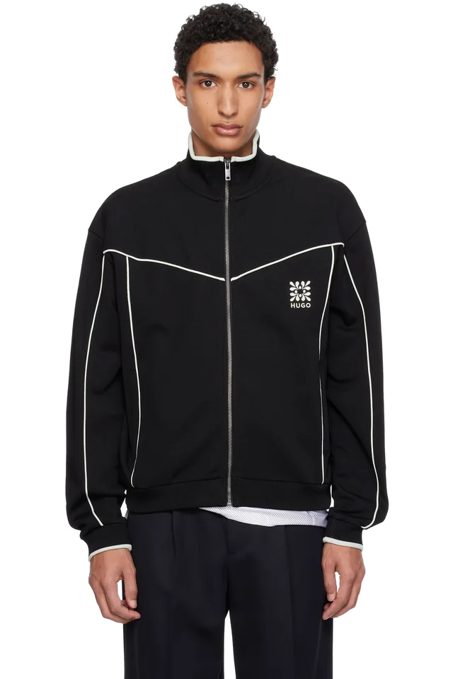 Black Cotton-Blend Embroidered Logo Artwork Track Jacket, image 1 of 1 from SSENSE