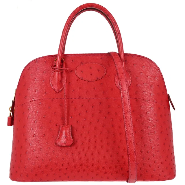 Hermès Rouge Vif Ostrich Bolide 35 2way Shoulder Handbag in Red Ostrich from AMORE Vintage Tokyo