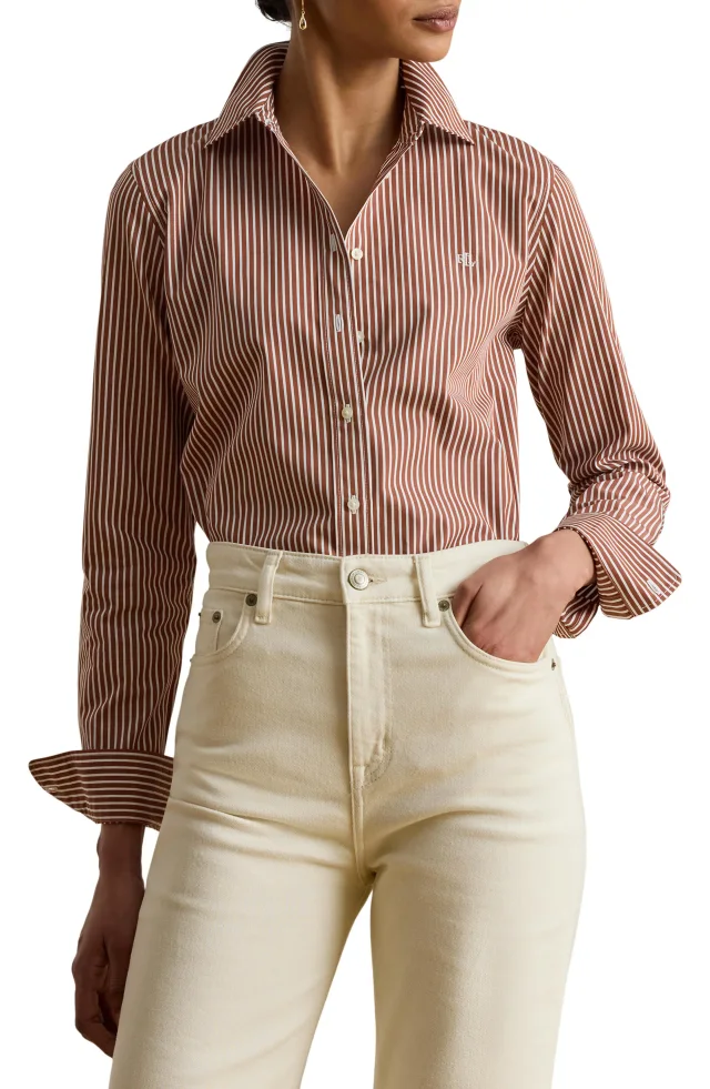 Lauren Ralph Lauren Classic Fit Stripe Cotton Broadcloth Button-Up Shirt in White from Nordstrom Rack, photo 1 of 1