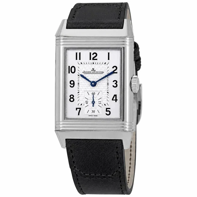 Jaeger-LeCoultre Reverso Classic Large Small Second Hand Wind Silver Dial Mens Watch Q3858523 in blue|silver|black|gray Calfskin from Jomashop.com