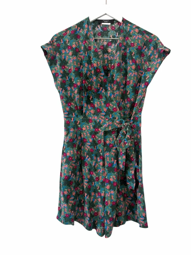 Weekend Max Mara Floral Wrap Romper Green Pink Blue Silk Blend Size M in green|pink Silk from Poshmark
