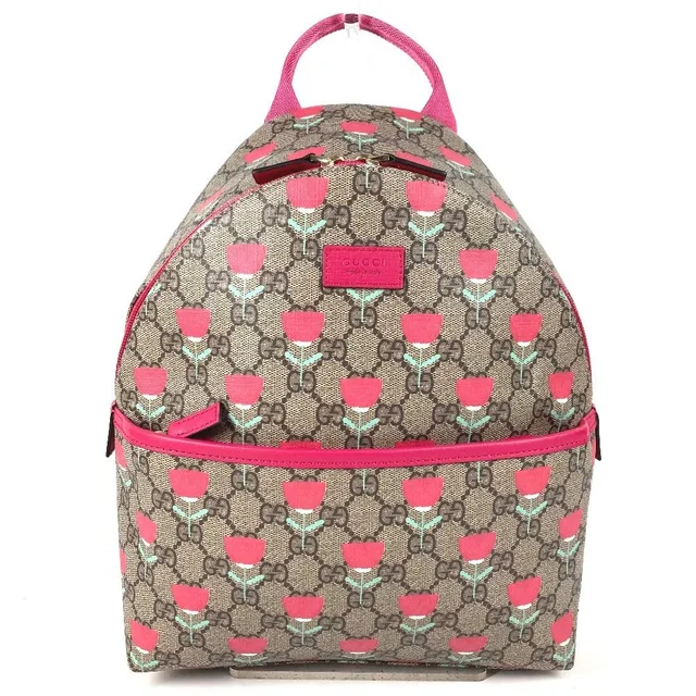 Gucci Backpack Logo Flower Tulip GG Supreme Canvas Beige in Beige Canvas from The Reluxe