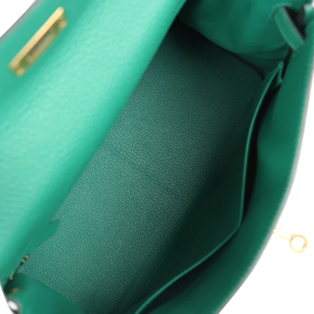 Hermès Kelly Retourne 28 Vert Vertigo Clemence Gold Hardware in Green Clemence leather from Madison Avenue Couture, photo 8 of 9