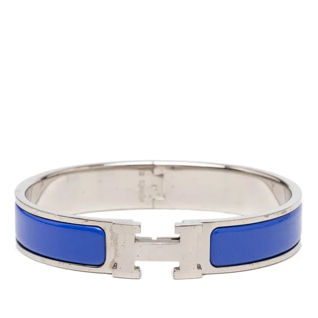 Blue Hermès Narrow Enamel Clic H Bracelet GM in Blue from Designer Revival