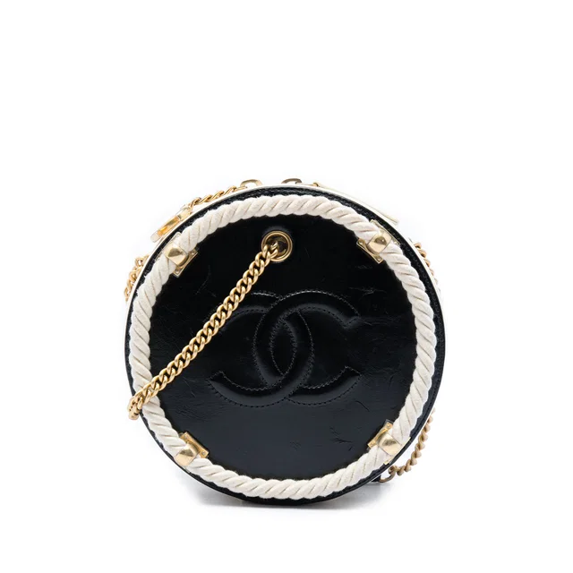 Black Chanel Crumpled Calfskin En Vogue Round Bag Satchel in Black Calfskin from Designer Revival