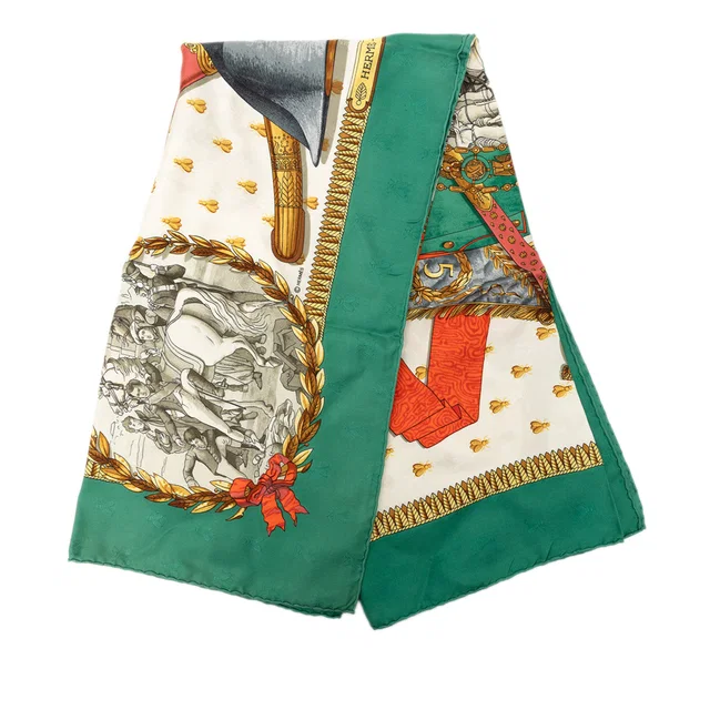 Green Hermès Napoleon Silk Scarf 90 Scarves in Green Silk from Designer Revival