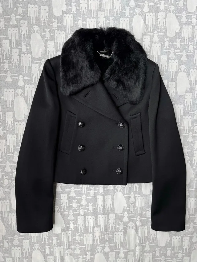 Alexander McQueen Vintage Aw08 Fur Lined Double Breasted Jacket in black Silk from Grailed