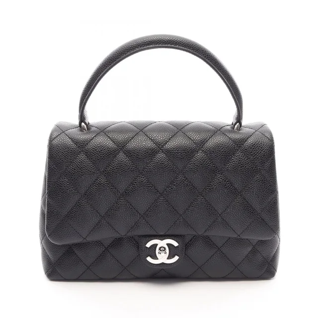 Chanel Handbag Quilted Top Handle Black Caviar Leather Bag in Black Caviar leather from The Reluxe