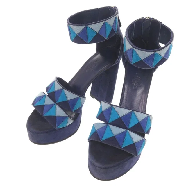 Hermès Ankle Strap Suede Blue Sandals 36 in Blue Suede from The Reluxe