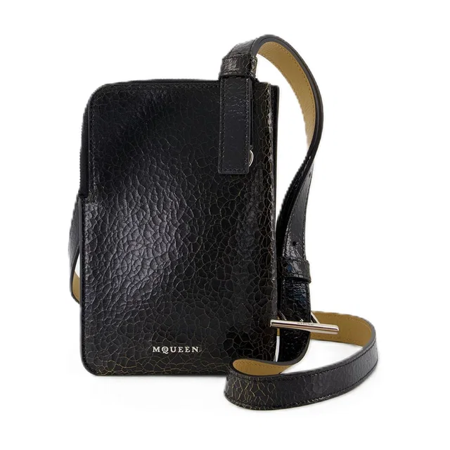 Alexander McQueen Crackle Calfskin Crossbody Bag — Black in Black Calfskin from HEWI