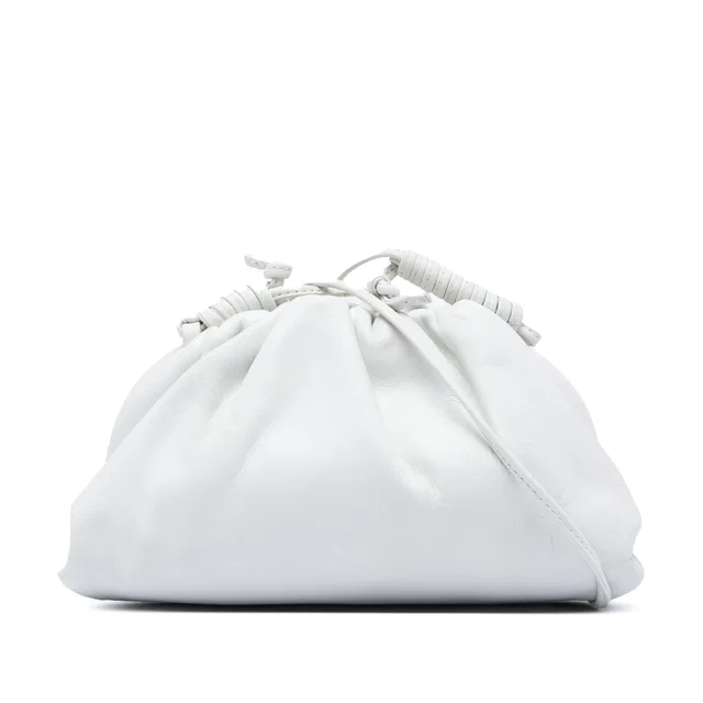 White Bottega Veneta Lambskin The Mini Pouch Crossbody in White Lambskin from Designer Revival