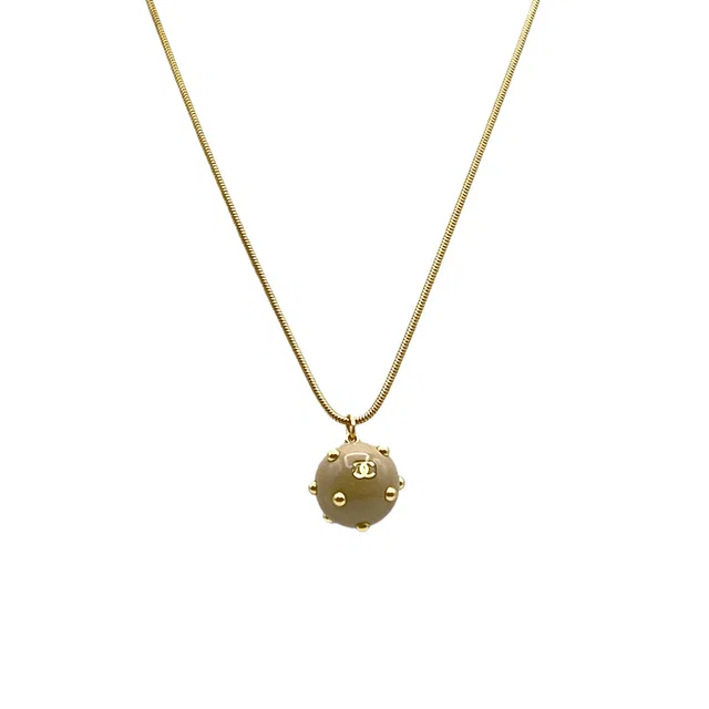 Chanel Vintage Necklace Cocomark Studs Ball Beige Gold Accessory 00A in Beige from Luxury Promise