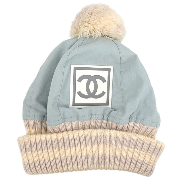Chanel Light Blue Knit Cap Hat Sport Line #M Small Good in Blue from AMORE Vintage Tokyo