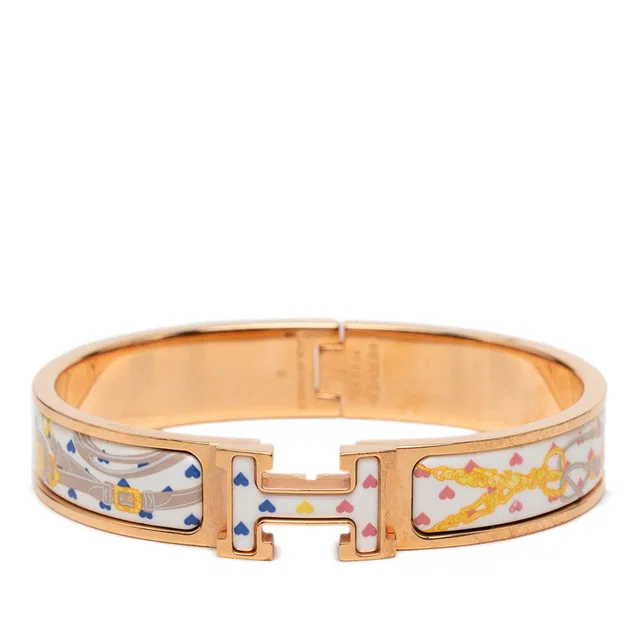 White Hermès Narrow Enamel Brides de Gala Love Clic H Bracelet PM in White from Designer Revival